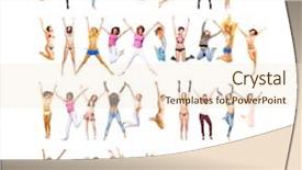  Presentation with diversity groups jumping up in the air - Amazing theme having lineup - big group jumping together backdrop and a  colored foreground