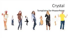  Presentation with people helping each teamwork couple - Colorful presentation enhanced with lineup - corporate teamwork people order backdrop and a  colored foreground