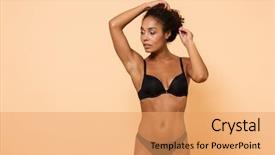  Presentation with black male female fashion - PPT theme enhanced with lingerie standing isolated over beige background and a coral colored foreground
