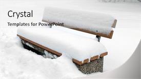  Presentation with snow covered trees and falling - Beautiful presentation theme featuring linguer - bench in park covered snow backdrop and a white colored foreground