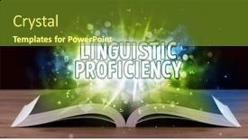  Presentation with linguistic - Slides consisting of linguistic-proficiency-inscription-coming-out background and a tawny brown colored foreground