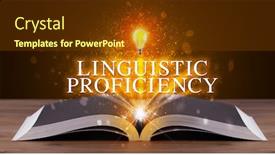  Presentation with linguistic - PPT layouts having linguistic-proficiency-inscription-coming-out background and a tawny brown colored foreground