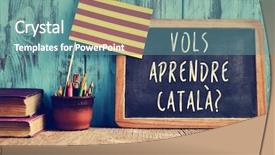  Presentation with linguistics - Slide set featuring linguistics - flag of catalonia background and a seafoam green colored foreground