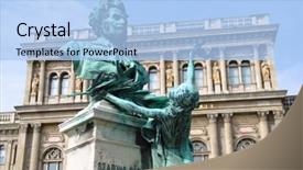  Presentation with linguistics - Presentation design featuring linguistics - statue of gabor szarvas background and a light blue colored foreground