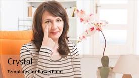  Presentation with eye medicine - Audience pleasing PPT theme consisting of linguistics - woman doing eft backdrop and a coral colored foreground