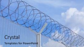  Presentation with chain link fence - Amazing slide deck having link fence with barbed wire backdrop and a light blue colored foreground