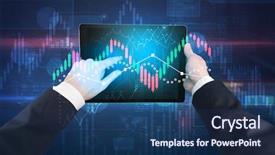  Presentation with statistics - Cool new theme with linkedlist - hand touching tablet with worldwide backdrop and a ocean colored foreground