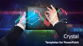  Presentation with tablet - Presentation theme with linkedlist - hand touching tablet with worldwide background and a navy blue colored foreground