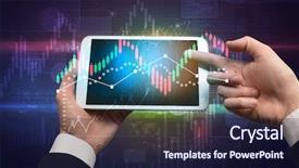  Presentation with statistics - Cool new presentation design with linkedlist - hand touching tablet with worldwide backdrop and a navy blue colored foreground