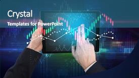  Presentation with statistics - Beautiful theme featuring linkedlist - hand touching tablet with worldwide backdrop and a teal colored foreground