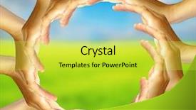  Presentation with sky - Cool new presentation theme with linking rings - ring of hands isolated backdrop and a yellow colored foreground