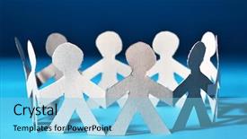  Presentation with team people hugging - Audience pleasing PPT layouts consisting of linking rings - team of paper people backdrop and a light blue colored foreground