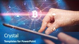  Presentation with bitcoin network - PPT theme having tablet with cryptocurrency bitcoin link background and a ocean colored foreground