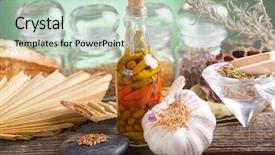  Presentation with lemon grass - Presentation consisting of linseed and herbs in capsules background and a soft green colored foreground