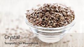  Presentation with seed - Theme featuring linseeds - bowl full of brown flax background and a soft green colored foreground