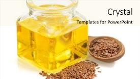  Presentation with oil - Beautiful PPT theme featuring linseeds - linseed oil in bottle isolated backdrop and a blonde colored foreground