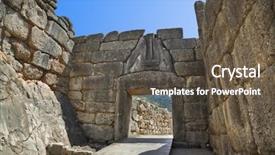 Presentation with archaeology - Slide set consisting of lion gate at mycenae greece background and a tawny brown colored foreground