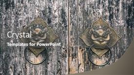  Presentation with lion - Colorful PPT theme enhanced with lion-head-lock-on-door backdrop and a gray colored foreground