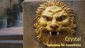  Presentation with lion - Audience pleasing PPT layouts consisting of lion-sculpture-on-a-wall backdrop and a tawny brown colored foreground