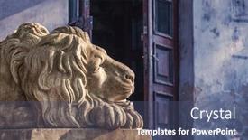  Presentation with lion and lioness - PPT layouts having lion sculpture on lviv city ukraine background and a ocean colored foreground