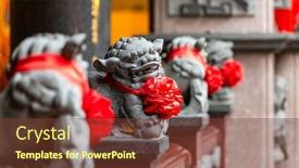  Presentation with chinese temple - Slides having lion-statue-in-the-chinese background and a tawny brown colored foreground