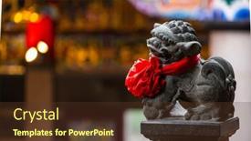  Presentation with chinese temple - PPT theme featuring lion-statue-in-the-chinese background and a tawny brown colored foreground