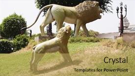  Presentation with new delhi - Amazing slide deck having lion statues at a park backdrop and a  colored foreground
