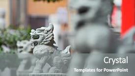  Presentation with chinese temple - Slide set with lion stone statue in chinese temple background and a gray colored foreground