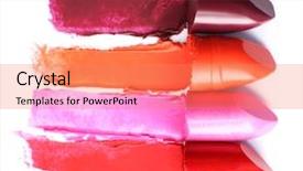  Presentation with white differene - Colorful presentation design enhanced with lip gloss - different lipsticks isolated on white backdrop and a coral colored foreground