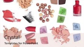  Presentation with makeup products - Audience pleasing presentation theme consisting of lip gloss - eyeshadow lipstick mascara and other backdrop and a lemonade colored foreground