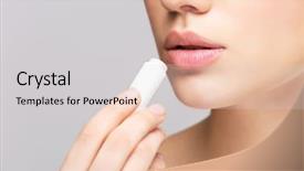  Presentation with lip balm - Colorful presentation theme enhanced with lips - woman applying hygienic lip balm backdrop and a light gray colored foreground