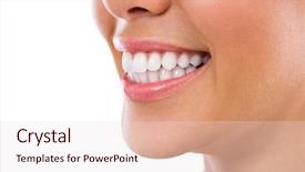  Presentation with happy smiling woman dental health - Audience pleasing slides consisting of lips mouth - happy smiling woman dental health backdrop and a lemonade colored foreground