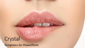  Presentation with lips - Presentation design featuring lips of beautiful young woman background and a coral colored foreground