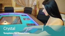  Presentation with black woman - Presentation design enhanced with lips plays poker in casino background and a teal colored foreground
