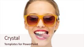  Presentation with joy - PPT theme having lipstick on lips showing tongue background and a  colored foreground
