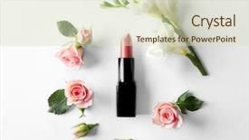 Presentation with lipstick - Amazing PPT theme having lipstick with beautiful flowers backdrop and a soft green colored foreground