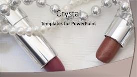  Presentation with silk - Theme enhanced with vintage cosmetics accessories - lipsticks on the silk background background and a light gray colored foreground