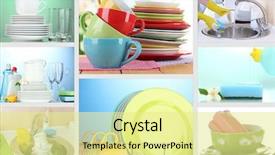  Presentation with liquid - Presentation design with collage of washing dishes close background and a blonde colored foreground