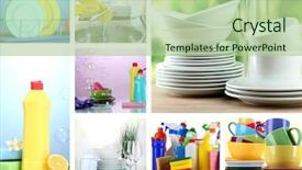  Presentation with washing clothes quotes - Audience pleasing slide set consisting of collage of washing dishes close backdrop and a mint green colored foreground