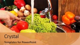  Presentation with vegetables - Colorful presentation theme enhanced with woman's hands washing vegetables backdrop and a gold colored foreground