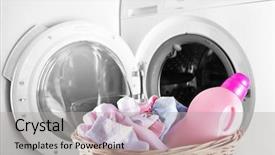  Presentation with liquid detergent - Slide set consisting of liquid detergent - baby clothes and washing machine background and a light gray colored foreground