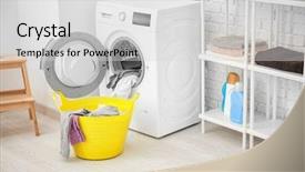  Presentation with liquid detergent - Slide deck with liquid detergent - basket with laundry and washing background and a light gray colored foreground