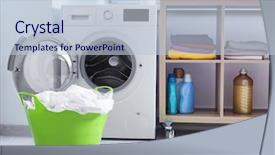  Presentation with liquid detergent - Presentation design featuring liquid detergent - basket with laundry and washing background and a lemonade colored foreground