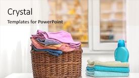  Presentation with liquid detergent - Slides consisting of liquid detergent - brown laundry basket with clothes background and a lemonade colored foreground