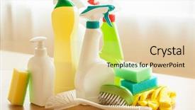  Presentation with spray - Cool new slide deck with liquid detergent - cleaning items household spray brush backdrop and a lemonade colored foreground