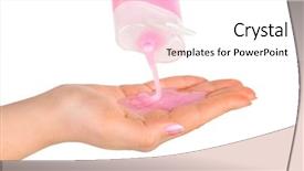  Presentation with liquid detergent - Presentation theme having liquid detergent - hand and shampoo isolated background and a white colored foreground