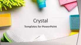  Presentation with white house - Presentation theme consisting of liquid detergent - house cleaning products on white background and a sky blue colored foreground