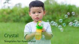  Presentation with bubble - Beautiful PPT layouts featuring liquid detergent - little boy play with bubble backdrop and a seafoam green colored foreground