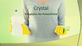  Presentation with housekeeping - Slide deck with liquid detergent - people housework washing-up and housekeeping background and a soft green colored foreground