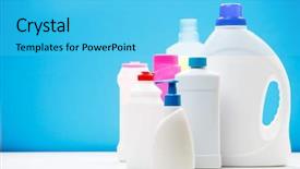  Presentation with liquid detergent - Audience pleasing slide deck consisting of liquid detergent - photo of several bottles backdrop and a cyan colored foreground